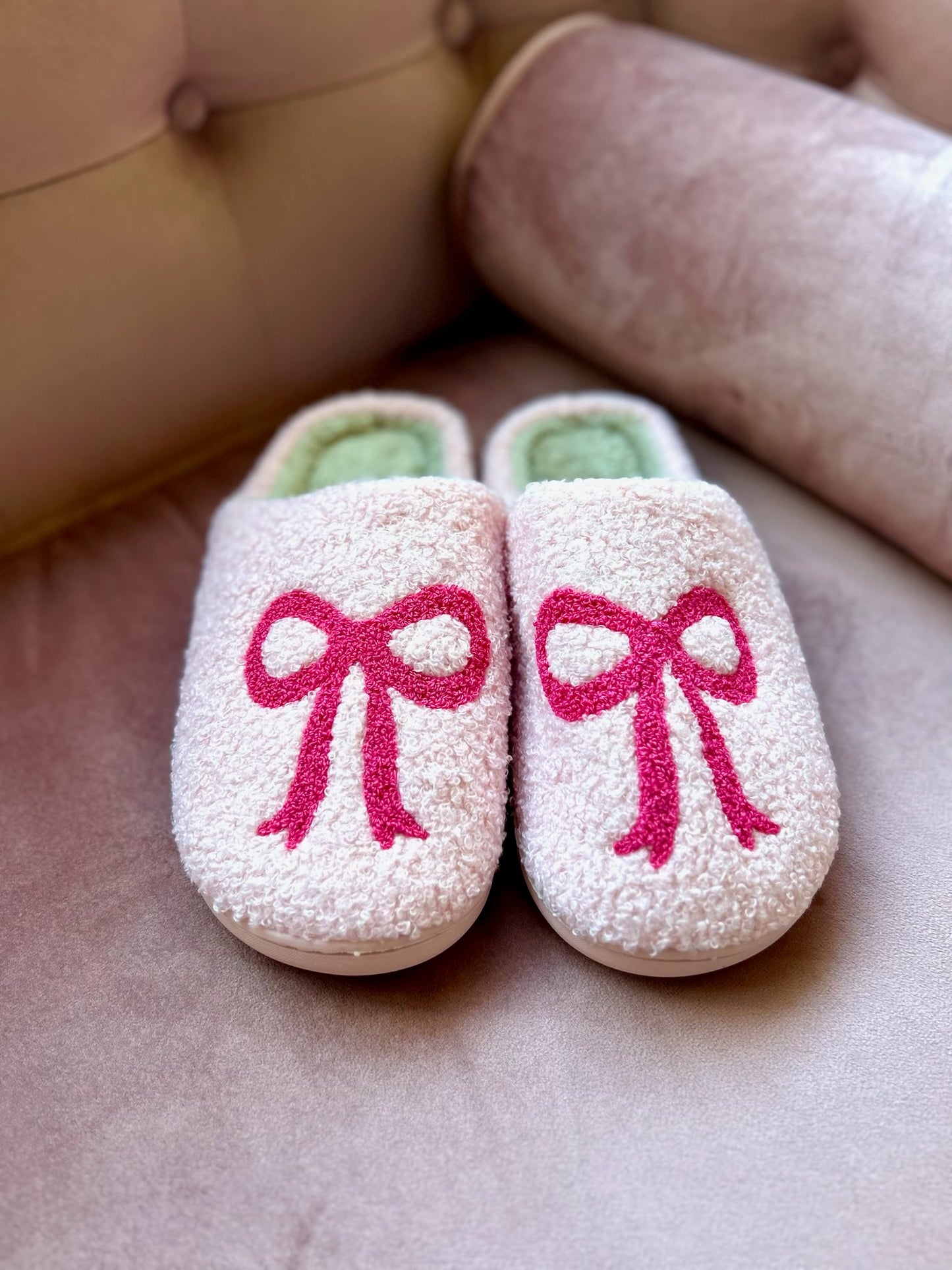 Plush Bow Slippers