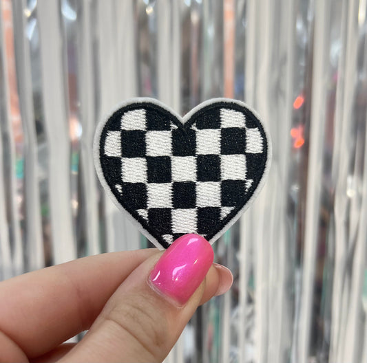 Checkered Heart Embroidered Hat Patch
